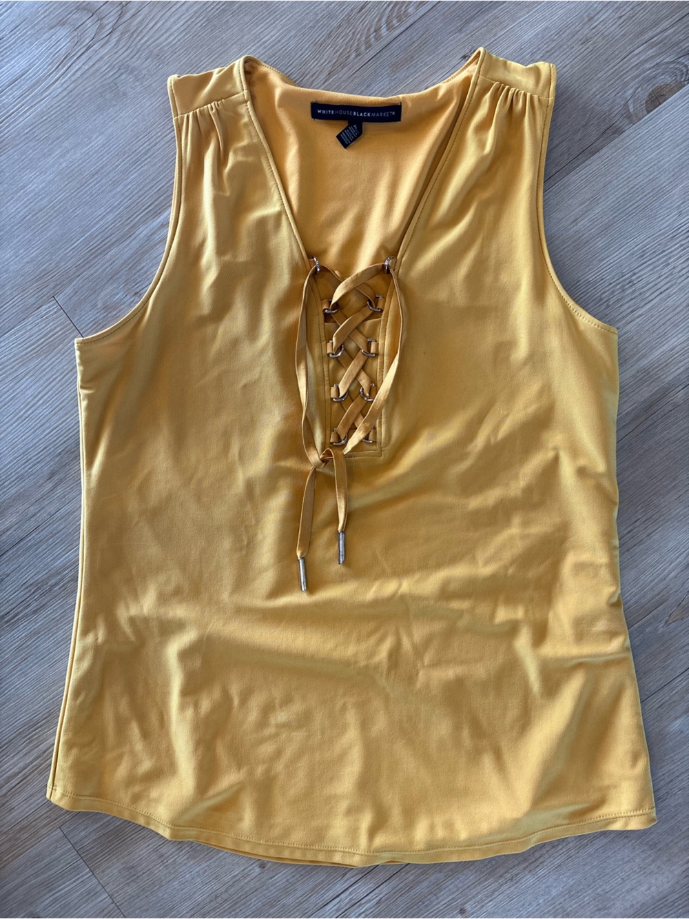 White House Black Market Yellow Lace-Up Sleeveless Top